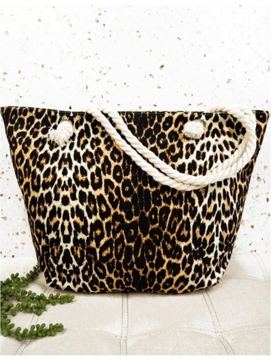 Fadivo Handbags - Leopard Print Rope Handle Tote Bag - Brown/Black